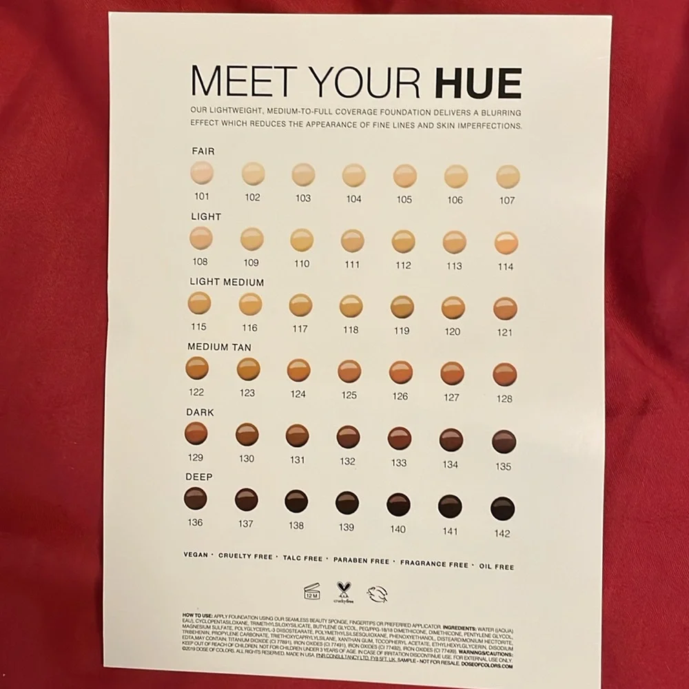 Dose of Colors foundation- Light Shades Sheet
